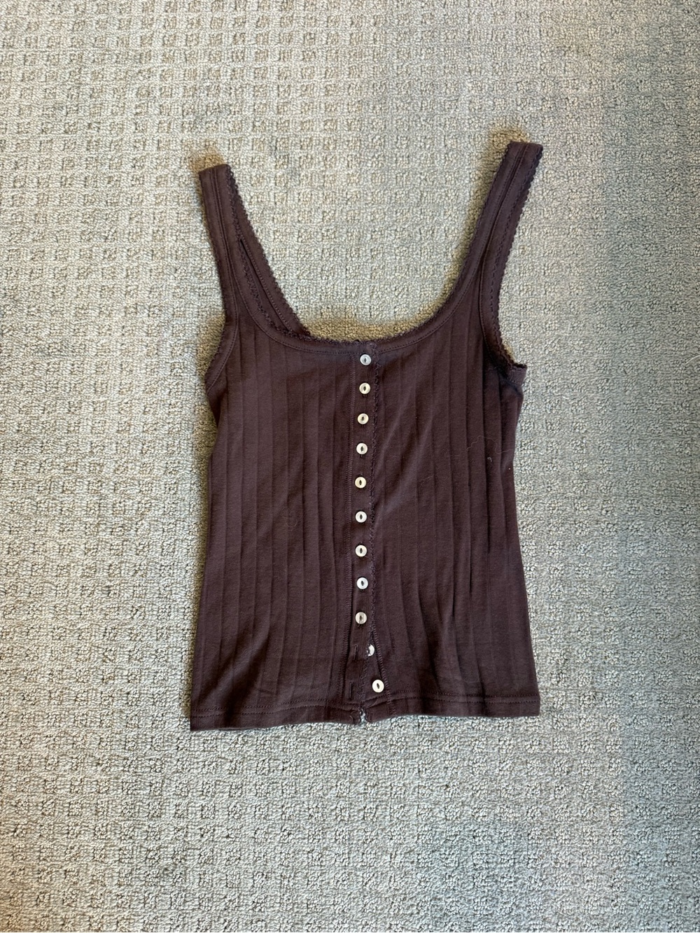 Free People Ribbed Button-Front Tank Top - Chocolate Brown